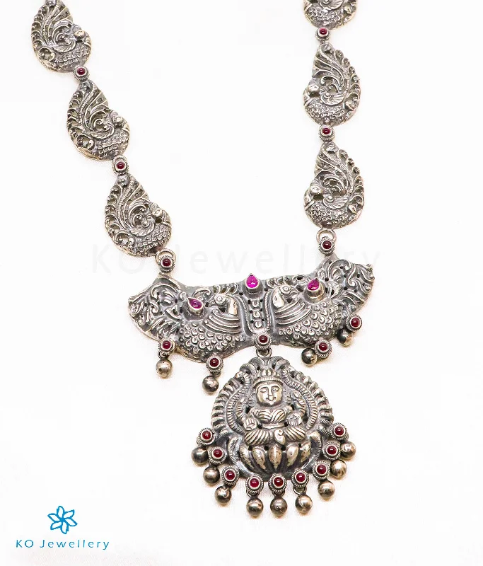 luxury fashion necklaces for women -precious stone pendants for women -The Anisha Silver Lakshmi Nakkasi Necklace (Oxidised)