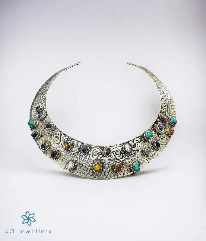 pearl necklaces for women -modern necklaces for women -The Multi Gemstone Silver Antique Hasli Necklace