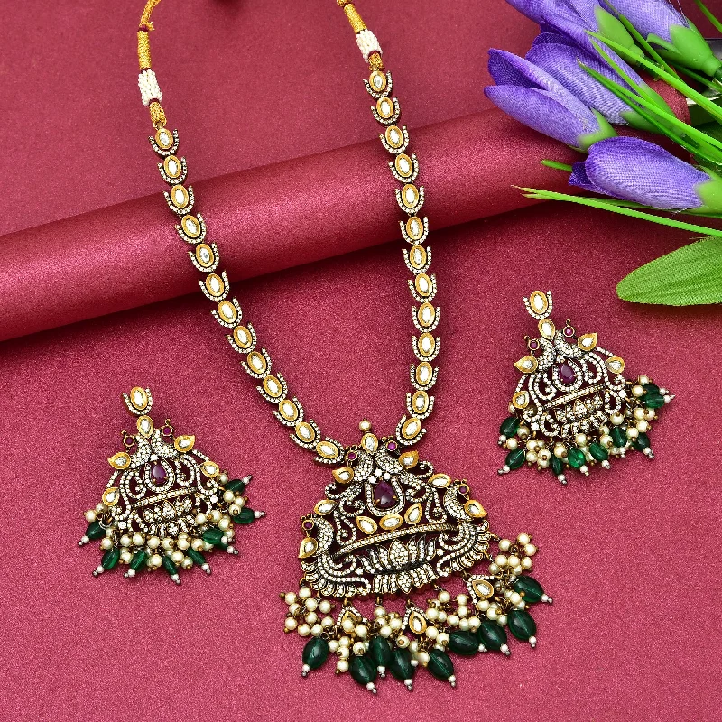 large statement necklaces for women -romantic gift necklaces for women -Zirconia Peacock Design Victorian Necklace Set