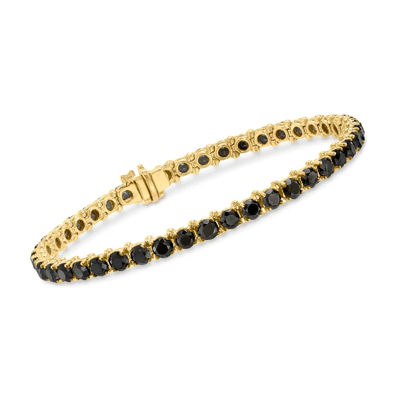 leather bangles for women -Ross-Simons Black Diamond Tennis Bracelet in 14kt Yellow Gold