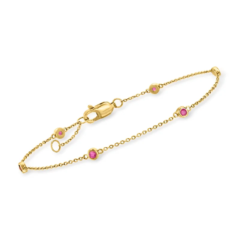 handmade bangles for women -Ross-Simons Ruby Station Bracelet in 14kt Yellow Gold