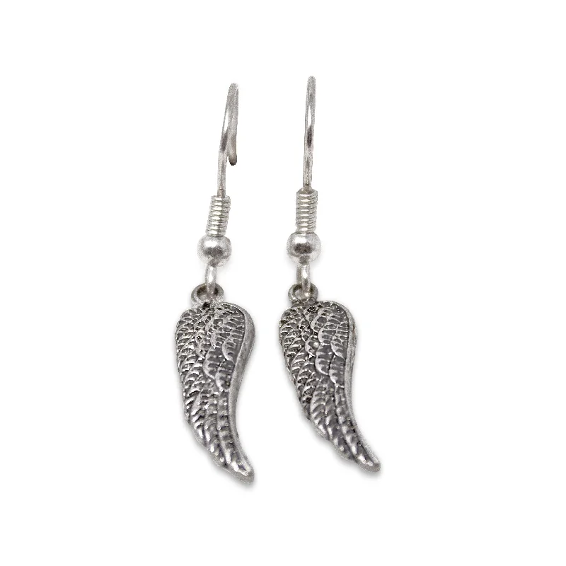 long earrings for women -bridal earrings for women -Antique Silver Wings Earrings