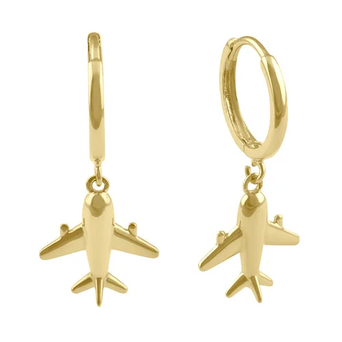 timeless earrings for women -timeless earrings for women -Solid 14K Gold Traveler Airplane Hoop Dangle Earrings