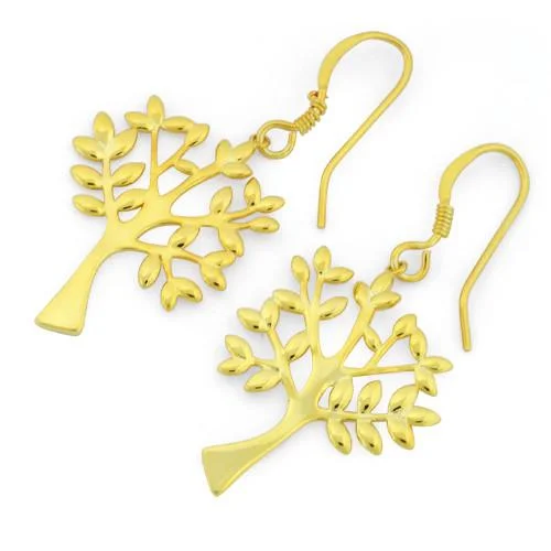 bold earrings for women -special occasion earrings for women -Sterling Silver Gold Plated Tree of Life Hook Earrings