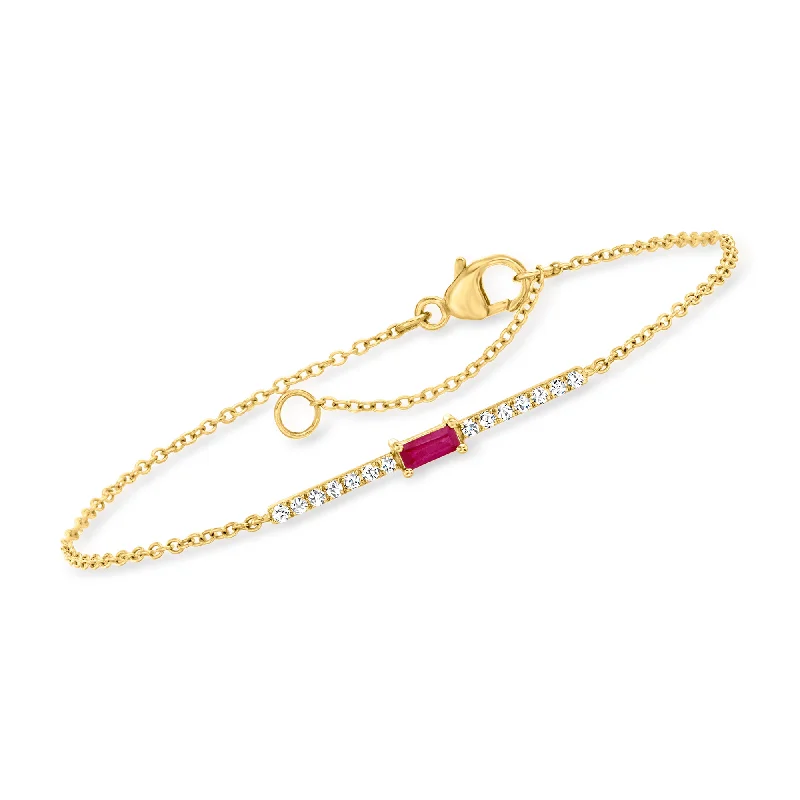 luxury gold bracelets -RS Pure by Ross-Simons Ruby and . Diamond Bar Bracelet in 14kt Yellow Gold