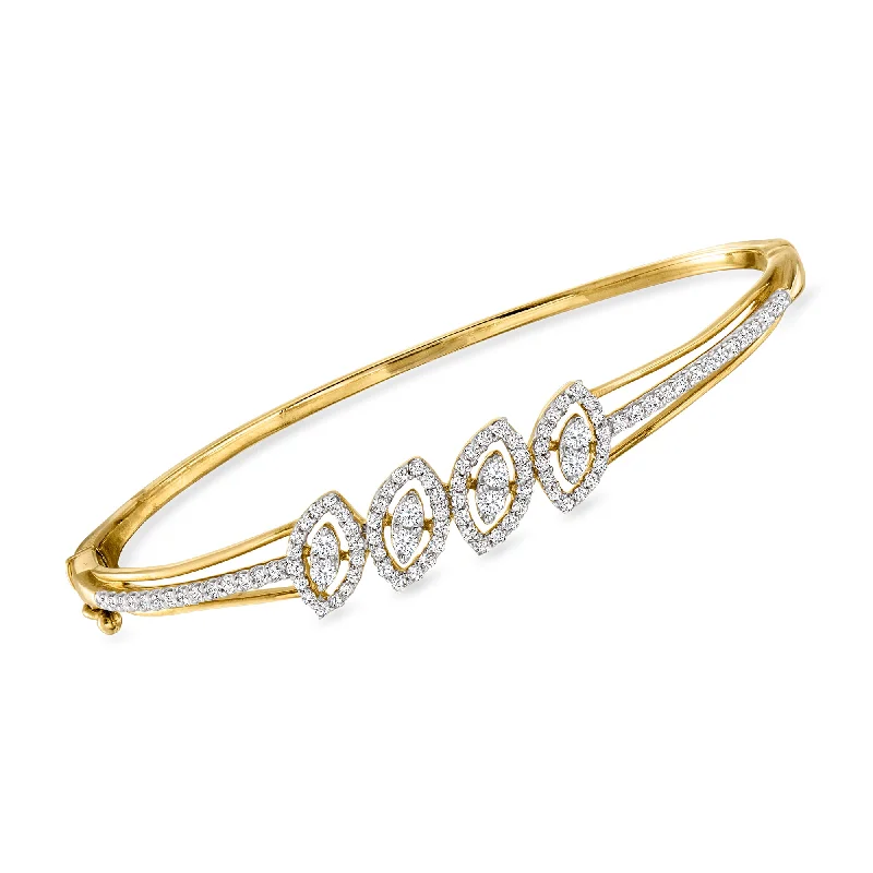 handmade bangles for women -Ross-Simons Diamond Marquise-Shaped Cluster Bangle Bracelet in 18kt Gold Over Sterling