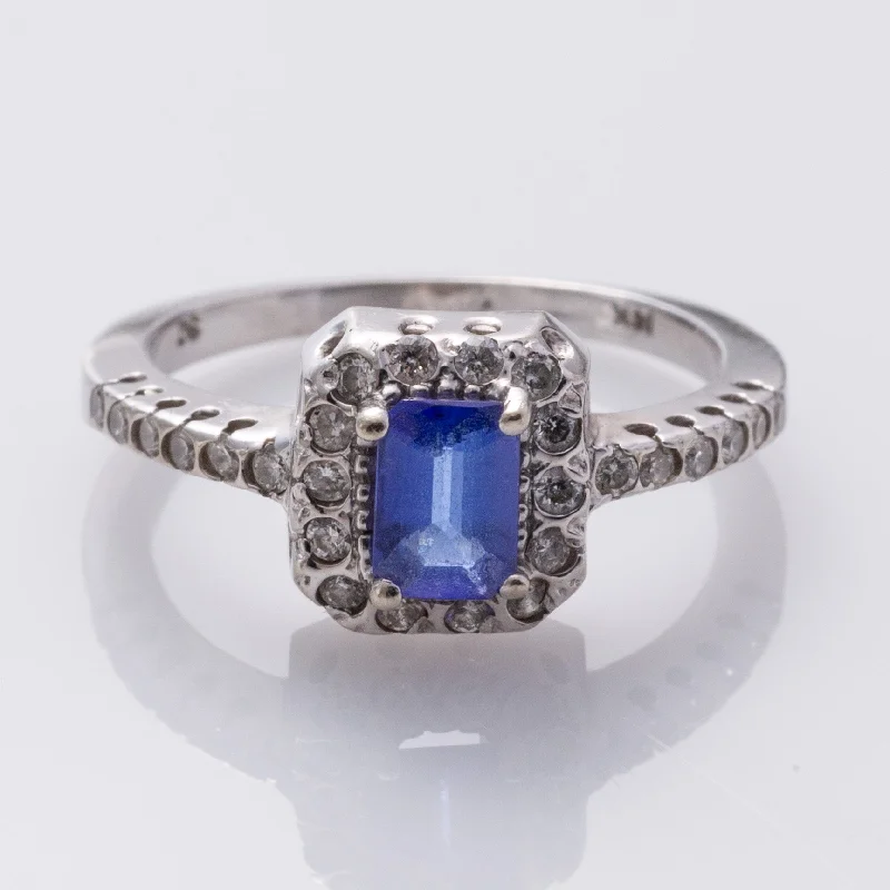 women’s silver engagement rings -14K White Gold Tanzanite and Diamond Ring | 0.66ct, 0.33ctw | SZ 6 |