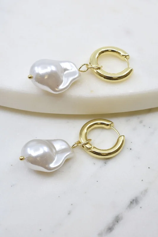 handmade charm bangles -Gold Hoop Earrings with Large Freshwater Pearls