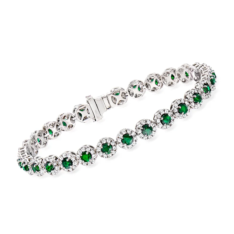 handmade charm bangles -Ross-Simons Emerald and Diamond Tennis Bracelet in 14kt White Gold