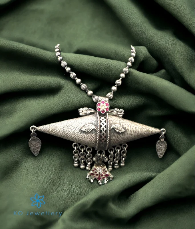 wedding gift necklaces for women -unique crystal necklaces for women -The Vishak Silver Antique Taweez Necklace