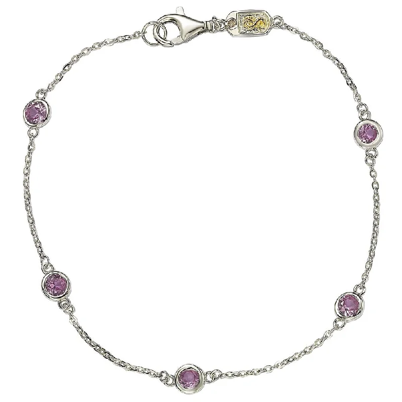 rose gold bracelet sets -Suzy Levian Pink Sapphire 1 cttw Sterling Silver Station Bracelet