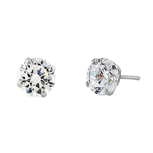 sterling silver earrings -sterling silver earrings -.92 ct Solid 14K White Gold 5mm Round Cut Clear CZ Earrings