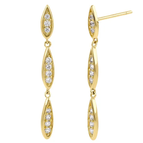 luxury drop earrings -elegant chandelier earrings -Solid 14K Yellow Gold Elegant Drop Dangle CZ Earrings