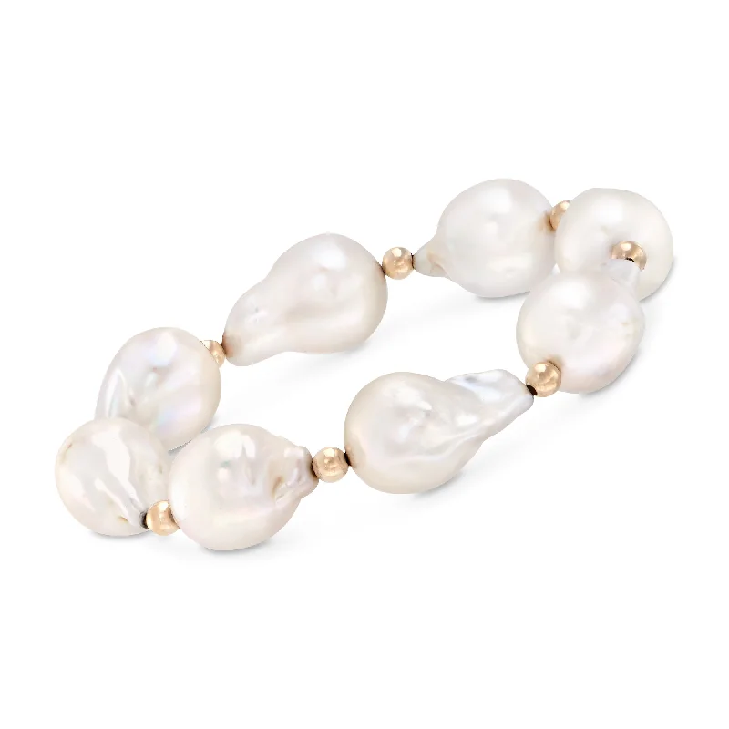 sterling silver bangles -Ross-Simons 13-14mm Cultured Baroque Pearl Stretch Bracelet With 14kt Yellow Gold