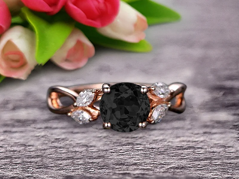 bridal set engagement rings -bridal set engagement rings -Surprisingly 1.25 Carat Round Cut Gemstone Black Diamond Moissanite Engagement Ring On 10k Rose Gold Black Diamond Moissanite Ring Promise Ring for Bride Art Deco Anniversary Gift