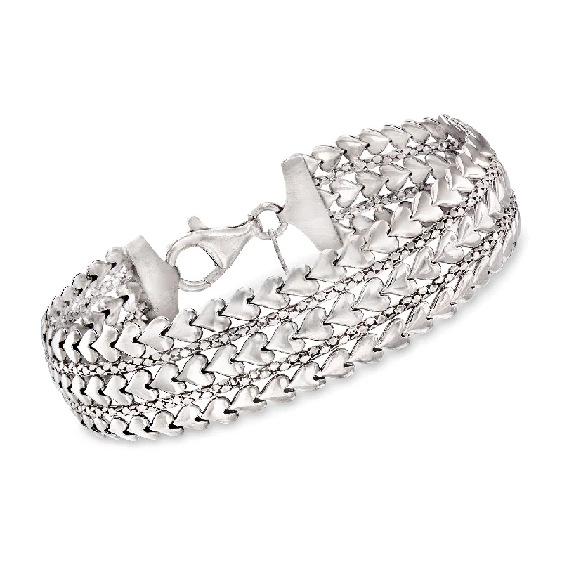 luxury silver bangles -Ross-Simons Italian Sterling Silver Multi-Row Heart Bracelet