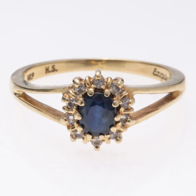 engraved rings for women -14k Yellow Gold Sapphire and Diamond Ring | 0.47ct, 0.15ctw | SZ 6.25