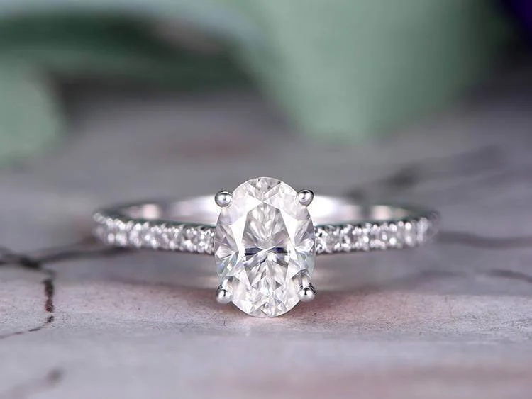 classic engagement rings for women -classic engagement rings for women -Antique Style Oval Cut 1.25 Carat Moissanite Diamond Engagement Ring in 10k White Gold