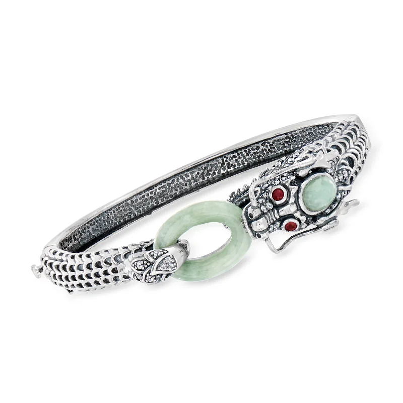 designer bracelets for women -Ross-Simons Jade, White Topaz and . Ruby Dragon Bangle Bracelet in Sterling Silver