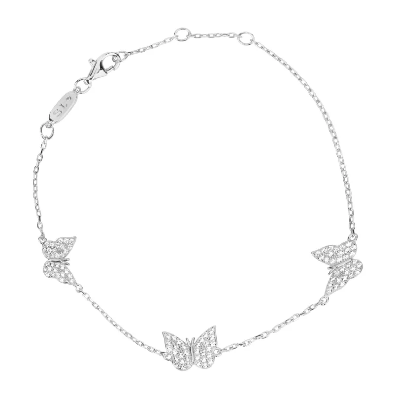 custom bracelet sets for women -Suzy Levian Sterling Silver White Cubic Zirconia Butterfly Bracelet