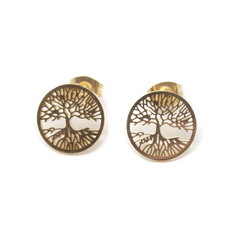 dangling earrings for women -dangling earrings for women -Stainless Steel Tree Of Life Gold Plated Earrings