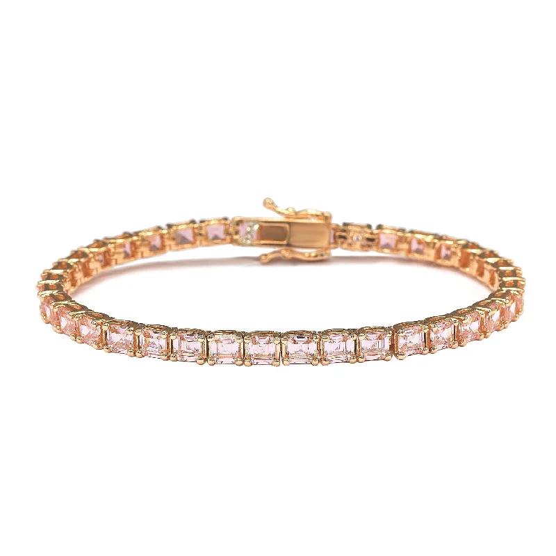 customizable bangles for women -Suzy Levian Rose Sterling Silver Pink Assher Cut Cubic Zirconia Tennis Bracelet