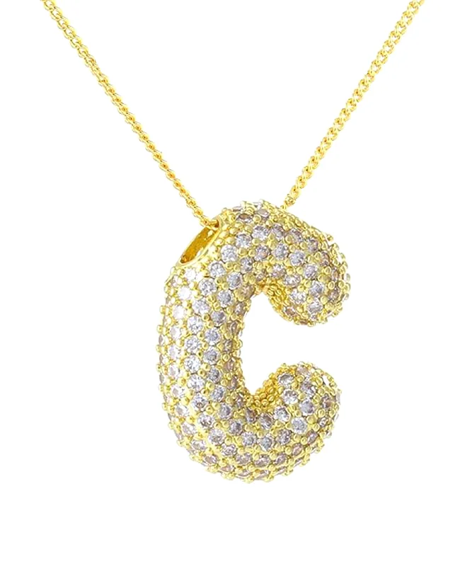 women’s elegant silver necklaces -bridal diamond necklaces for women -Cubic Zirconia Bubble "C" Necklace