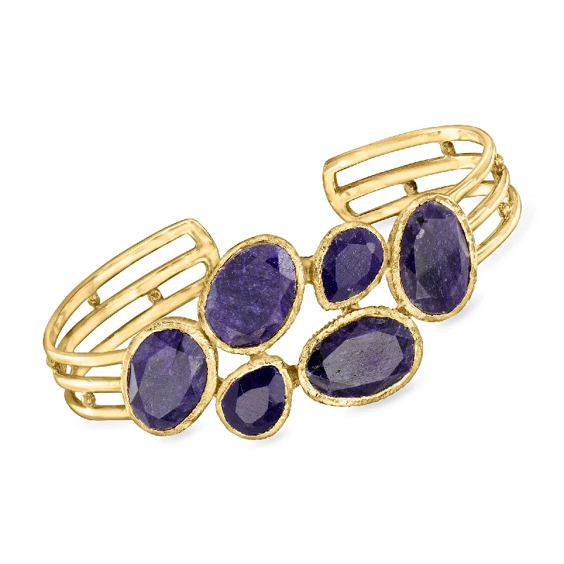 custom bangles with initials -Ross-Simons Sapphire Cuff Bracelet in 18kt Gold Over Sterling