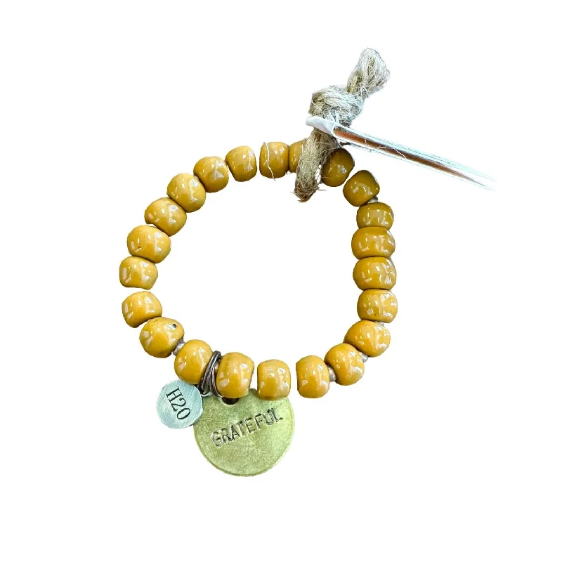 handmade charm bangles -Women's Grateful Inspirational Charm Bracelet In Tiger Tail