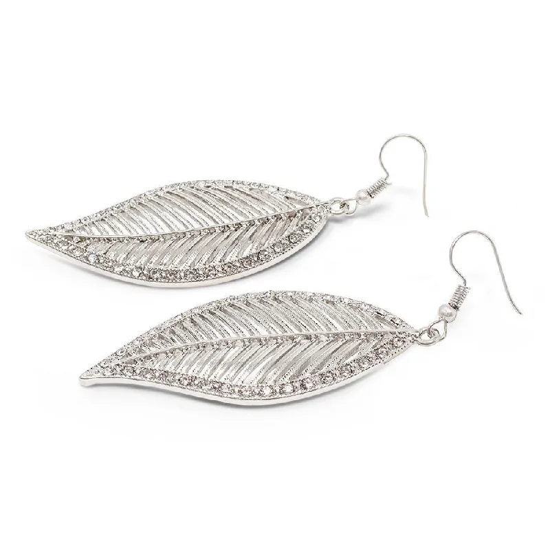 classic dangly earrings for women -classic dangly earrings for women -Crystal Leaf Drop Earrings Silver Tone