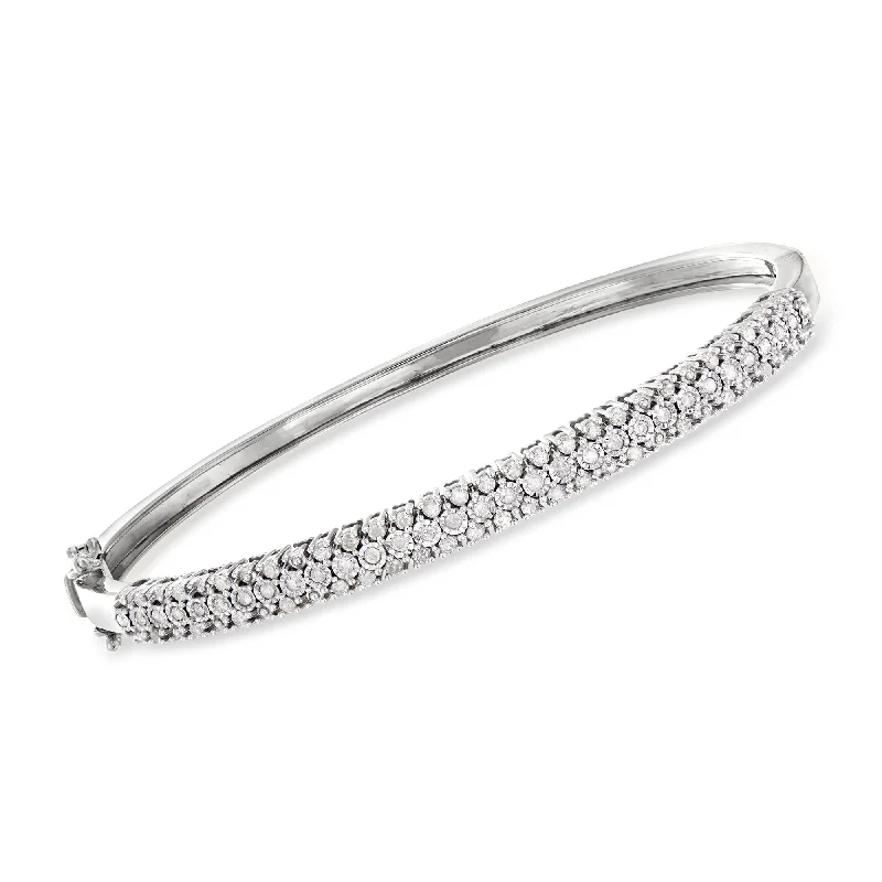 minimalistic bracelets for women -Ross-Simons Diamond Bangle Bracelet in Sterling Silver