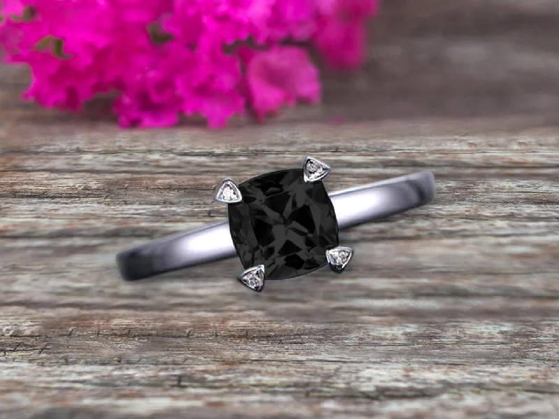 princess cut engagement rings for women -princess cut engagement rings for women -Solitaire 1 Carat Cushion Cut Black Diamond Moissanite Engagement Ring 10k White Gold