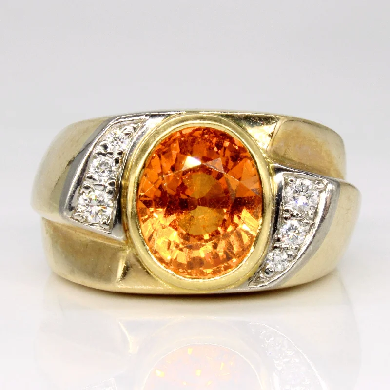 engraved rings for women -Mandarin Garnet & Diamond Cocktail Ring | 4.10ct, 0.16ctw | SZ 6.25 |