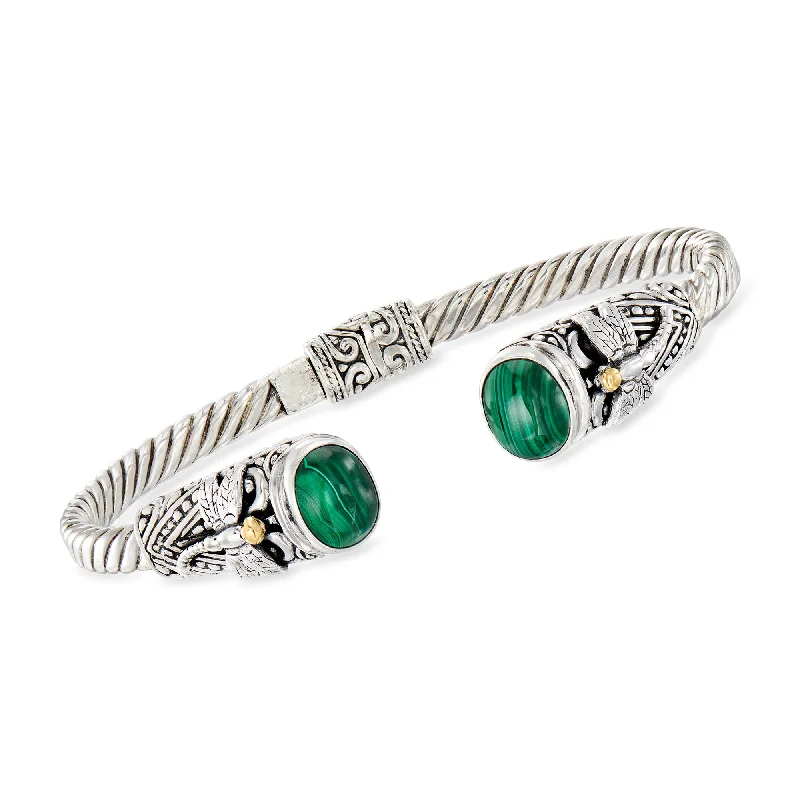 women’s adjustable cuff bracelets -Ross-Simons Malachite Bali-Style Dragonfly Cuff Bracelet in Sterling Silver With 18kt Yellow Gold