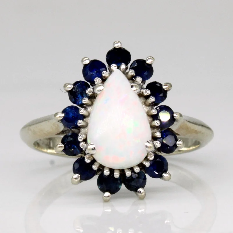 custom rings for women -Opal & Sapphire Halo Ring | 0.85ct, 0.52ctw | SZ 5.5 |