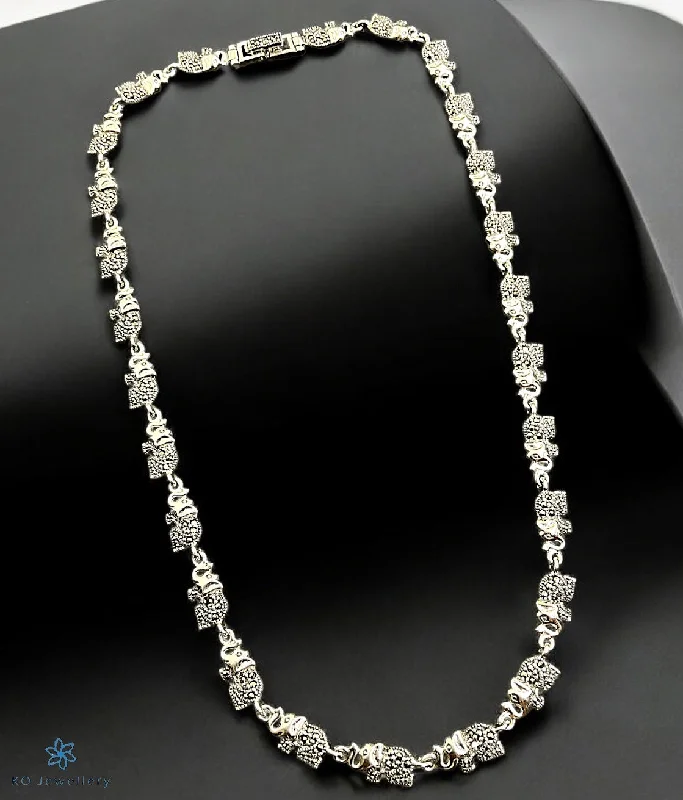 sparkling crystal necklaces for women -vintage silver necklaces for women -The Row of Elephants Silver Marcasite Necklace