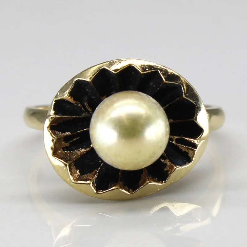 custom-designed rings for women -Solitaire Pearl Textured Gold Ring | SZ 7.5 |