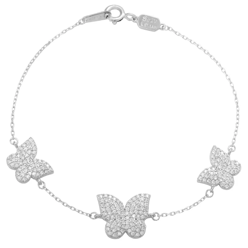 statement bangles for women -Suzy Levian Sterling Silver Cubic Zirconia Butterfly Bracelet