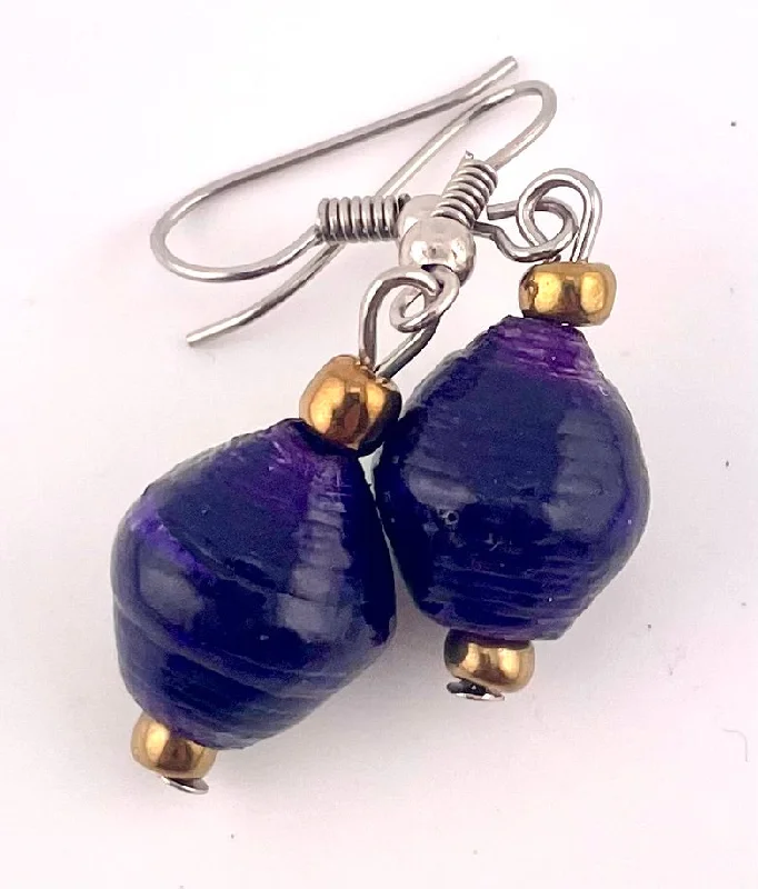 sleek hoop earrings for women -sleek hoop earrings for women -Deep Purple Paper Bead Earrings