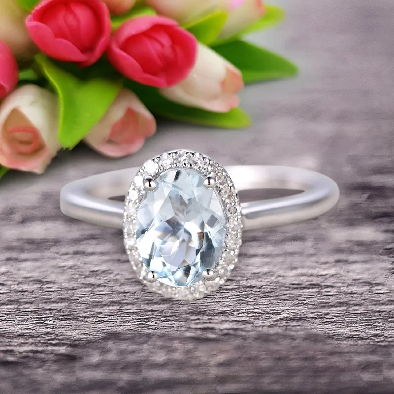 stunning engagement rings for women -stunning engagement rings for women -1.25 Carat Oval Cut Aquamarine Engagement Ring Wedding Anniversary Gift On 10k White Gold