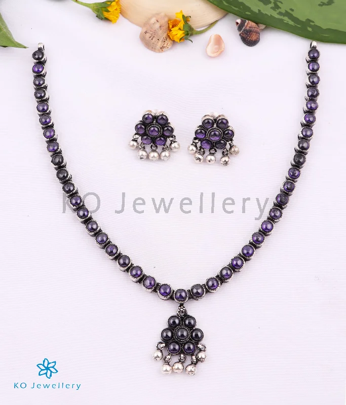 women’s layered gold necklaces -gemstone pendants for women -The Alaktha Addige Silver Necklace (Amethyst)