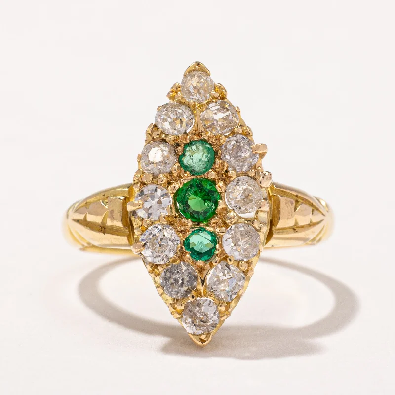 gold rings for women -Victorian 1893 Antique Hallmarked Emerald and Diamond Ring  | 1.11ctw | SZ 6.5