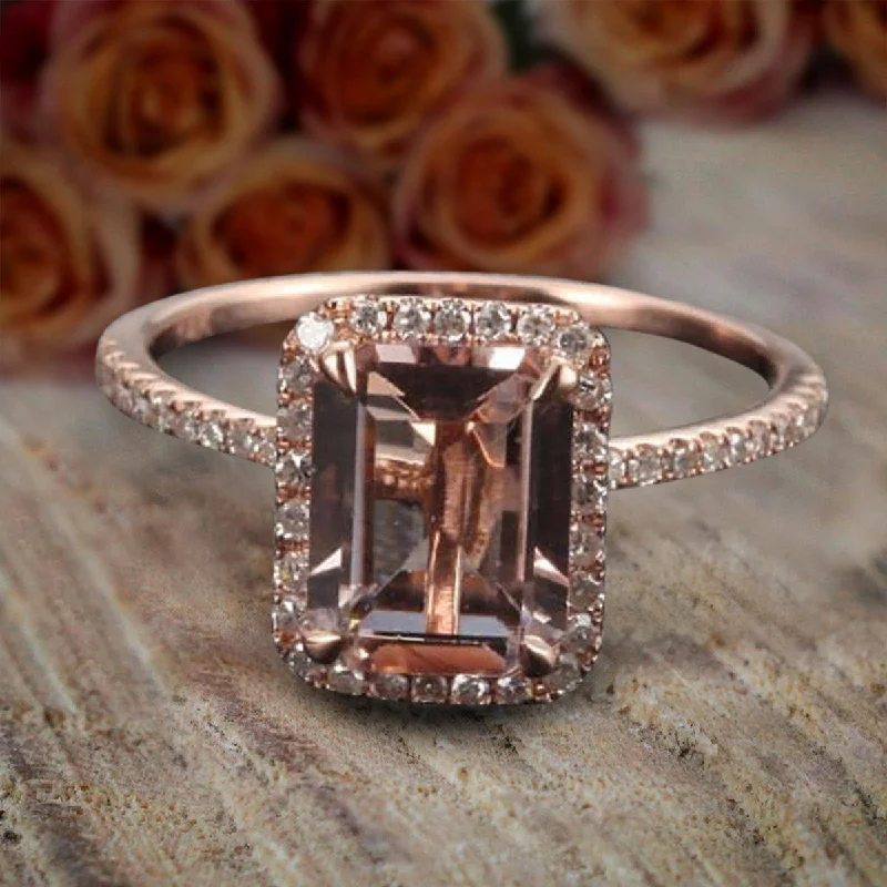 affordable diamond engagement rings -affordable diamond engagement rings -Limited Time Sale: 1.50 Carat Peach Pink Emerald Cut Morganite Diamond Moissanite Engagement Ring 10k Rose Gold