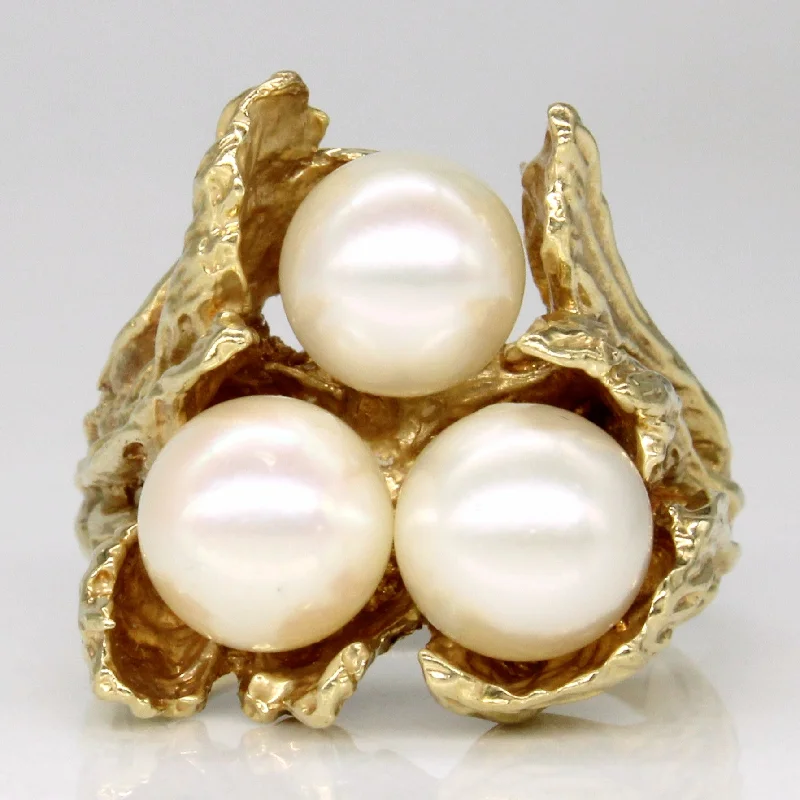 unique gold rings -Three Stone Pearl Ring | SZ 5.75 |