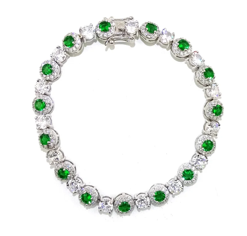 pearl bracelets for women -SS White CZ & Emerald Cir. Brac.