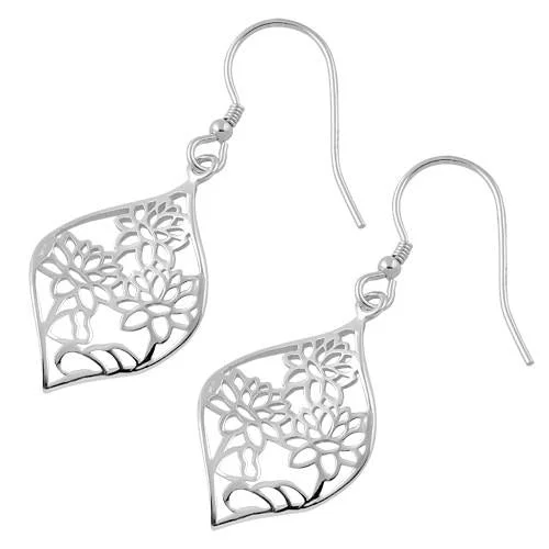 emerald earrings for women -emerald earrings for women -Sterling Silver Lotus Flower Hook Earrings