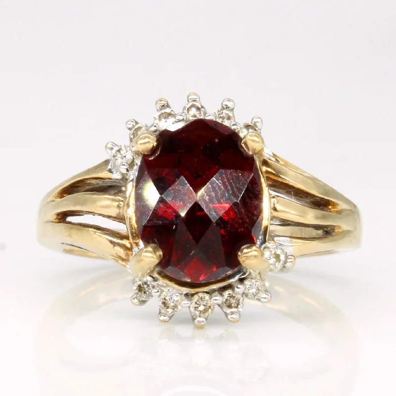 chic gemstone rings for women -Garnet & Diamond Halo Ring | 2.00ct, 0.12ctw | SZ 5 |