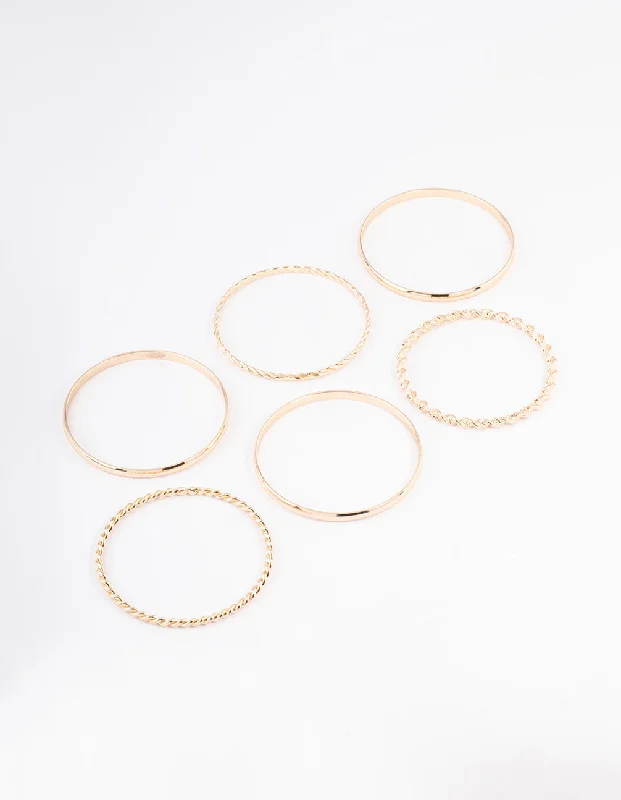 bridal bangles for women -Gold Twisted & Plain Bracelet 6-Pack