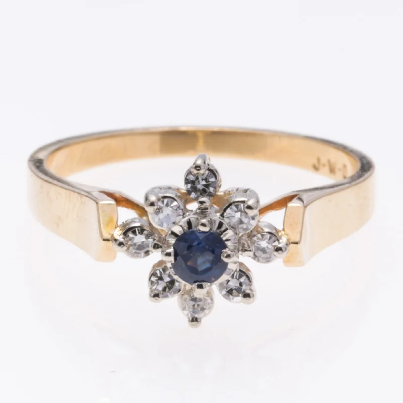 stylish rings for women -14K Yellow Gold Sapphire and Diamond Ring | 0.05ct, 0.135ctw | SZ 6.5