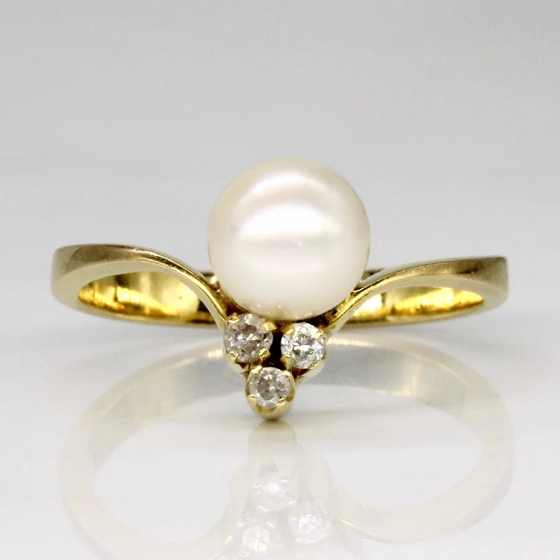 women’s cubic zirconia rings -Pearl & Diamond Chevron Ring | 0.07ctw | SZ 7.25 |